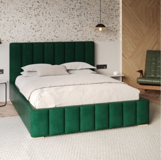 FDM Polsterbett modern mit Bettkasten MADE IN EU - mit hochwertigem Velours Bezug (verfügbar 90x200 120x200 140x200 160x200 180x200 cm, Bettrahmen, Bett, mit großen gepolsterten Kopfteil, mit Bettkasten zum aufklappen), Hebbarer Metallrahmen, Bettkasten...