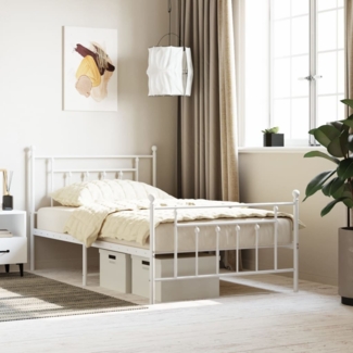 vidaXL Bettgestell mit Kopf- und Fußteil Metall Weiß 107x203 cm 353600
