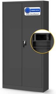 Metallschrank abschließbar KODLI - Geheimfach, 4 Ebenen | Aktenschrank Büroschrank Stahl Mehrzweckschrank Werkstatt Werkzeugschrank, 185x90x45cm Anthrazit