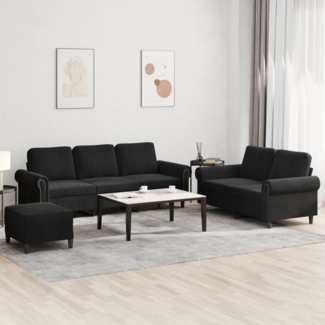 vidaXL 3-tlg. Sofagarnitur mit Kissen Schwarz Samt 3202265