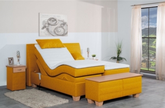 Meisterbetten Boxspringbett Syma 140x200 in W-Yellow, Matratzenbezug Nano, Ergoflex-Topper