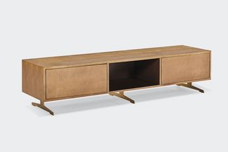 KAWOLA Lowboard GALA TV-Board 2 Türen 2 Fächer Kunstleder goldfarben Fuß Edelstahl gebürstet 42 x 40 x 180 cm