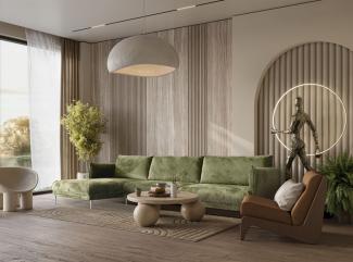 Ecksofa Designersofa MADISON Stoff Tender Way Grün Ottomane Links