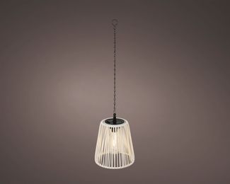 Lumineo LED Solarleuchte, Dauerlicht, warmweiß, Solar LED Pendelleuchte Outdoor 17,5cm Rattan-Optik Weiß / Warmweiß