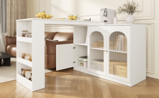 Sideboard 120 x 40 x 97 cm, 360° drehbar, Weiß MDF mit Glastüren und großzügigem Stauraum