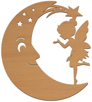 Namofactur LED Nachtlicht Fee auf Mond Nachtlicht Kinder Wandlampe Kinderzimmer I MDF Holz, LED fest integriert, Warmweiß