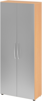 bümö Mehrzweckschrank 80cm breit, Aktenschrank o. Schuhschrank hoch, Schrank mit Regal, Küchenschrank in Buche/Silber aus Holz, Vorratsschrank & Haushaltsschrank mit Metallgriffen, 4100-6-S