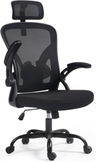 Ergonomischer Bürostuhl mit Kopfstütze, Lendenstütze, Flip-Up Armlehne
