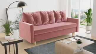 Schlafsofa Rico - Sofa mit Bettkasten, Couch mit Schlaffunktion, Bettfunktion, Bettsofa mit Bonell-Ferderkern, Velours (Pink (Kronos 29))