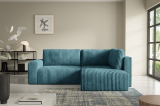 Ecksofa mit Schlaffunktion NATALIA XL in Stoff Tilia Blau Ottomane Rechts