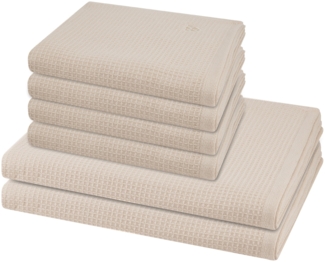 Ross Pique 6 tlg. Frottier-Set - 4 X Handtuch (50 X 100cm), 2 X Duschtuch (70 X 140cm) - 520 g/m2 - Natur
