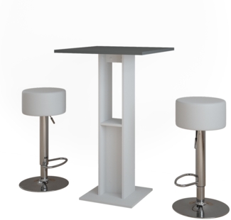Vicco Bartisch-Set Weiß/Anthrazit 65 x 65 cm mit 2 Barhockern, Repose
