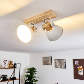 hofstein Deckenleuchte »Cotes« Deckenlampe aus Metall/Holz in weiß/braun, ohne Leuchtmittel, mit verstellbaren Strahlern, 2xE27, Spot im Retro/Vintage Design