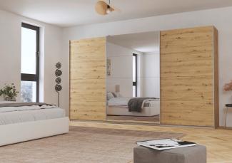 rauch Kleiderschrank, Schwebetürenschrank KULMBACH, 3-türig, 1 Spiegeltüre, inkl. Türdämpfer und weiterem Zubehör, Eiche Artisan, 360 x 211 x 62 cm