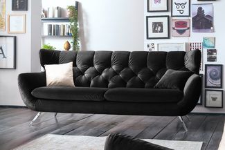 KAWOLA Sofa CHARME 3-Sitzer Velvet schwarz 94 x 95 x 225 cm