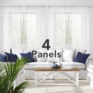 Deconovo Vorhang Vorhang Transparent Leinenoptik Ösenvorhang Voile Wohnzimmer 4er set, Vorhange mit silbernen Wellenmustern