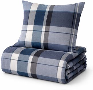 Feinbiber Bettwäsche-Set für den Winter 2-teilig 135x200/80x80 cm Blau (Kariert)