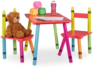 3-teilige Kindersitzgruppe,2 Stuhl und 1 Tisch, MDF / Kiefer bunt