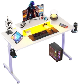 Bestier Gamingtisch 106cm Gaming Schreibtisch mit RGB-LED, 106cm Jugendschreibtisch (Gamer Tisch mit Tablett Ständer, Getränkehalter und Kopfhörerhaken), Ergonomischer Computertisch fur Spielzimmer