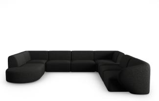 Micadoni Modulares Panorama Ecksofa Shane 8-Sitzer Rechts Chenille Schwarz Melange