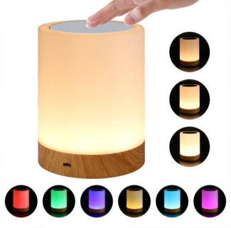 DOPWii Nachttischlampe LED Nachttischlampe,Tischlampe Touch Dimmbar mit 7 Farben, Touch Tischlampe, Dimmbar, LED Nachttischlampe, Holzmaserung,Aufladbar