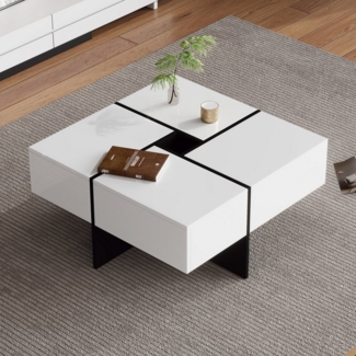 HAUSS SPOLE Couchtisch Hochglanz schwarz-weißes Design, eingebautes Staufach, 4 Schubladen (Beistelltisch, Kaffeetisch, 1-St, multifunkitonal), Belastbarkeit bis zu 30KG