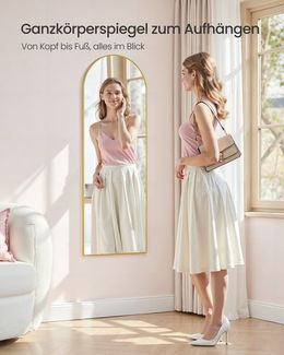 SONGMICS Ganzkörperspiegel, 120 x 40 cm, gewölbter Spiegel, Wand- oder Türmontage, Rahmen aus Aluminiumlegierung, Hartglas, für Schlafzimmer, Wohnzimmer, Garderobe, blassgold