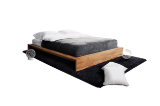 Bett Lubic 2 Sonderlänge 180x220 Kernbuche mit Holzkopfteil und Holzfußgestell