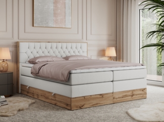 Boxspringbett AMORE KING, Doppelbett mit Multipocket-Matratze, Polsterbett mit Kopfstütze - 200 x 200 cm - Weiß Kunstleder - H3