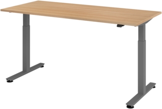 bümö elektrisch höhenverstellbarer Schreibtisch Eiche 180x80 cm, Gestell: Graphit - Büroschreibtisch höhenverstellbar elektrisch, elektrischer Bürotisch & Gaming Tisch, Stehschreibtisch, XMST-19-E-G