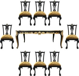 Pompöös by Casa Padrino Barock Luxus Esszimmer Set Krone Gold / Schwarz - Pompööser Barock Esstisch mit Glasplatte und 8 Stühlen designed by Harald Glööckler - Esszimmer Möbel im Barockstil