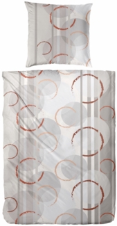 Biber Bettwäsche Kreise 155 x 220 cm grau/rot