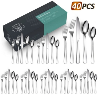 YNOFIT Besteck-Set 40-teiliges Besteckset, geeignet für 8 Personen, Mehrfarbig erhältlich, 8 Personen, (40-tlg) Edelstahl, hochglanzpoliert, ideal für Familie, Party, Hotel