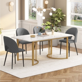 Flieks Essgruppe, (Sitzgruppe Set, 5-tlg, 1 Tisch 140 x 80 x 75 cm mit 4 Stühlen), Esstisch mit 4 Stühlen Set Küchentisch Esszimmerstuhl, Metallbeine