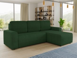 Ecksofa Roma L mit Schlaffunktion und Bettkasten - Cord Stoff - L-Form Couch, Polstersofa, Schlafsofa, Sofagarnitur - Ottomane Universal (Grün (Poso 014))