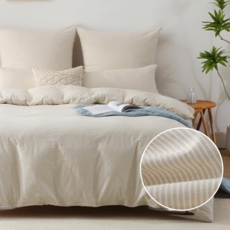 SOULFUL Bettwäsche 135x200 Baumwolle Gestreift Beige 2tlg. ÖKO-TEX