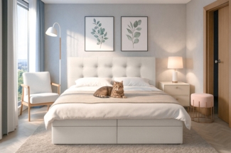 AX LIVING Boxspringbett Beige mit Bettkasten Belinai Bett 180x200 cm