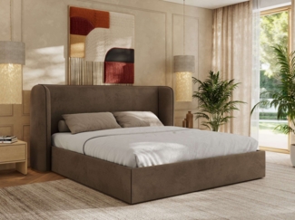 Polsterbett Bett mit Holzlattenrost Schlafzimmer Bett Doppelbett gepolstertes Kopfteil Foam Matratze - EMORA CLASSIC - 160x200 cm - Braun Velvet - MIRO LUX