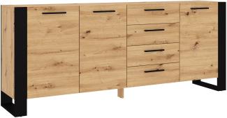 Domando Sideboard Carrara M3 Modern Breite 197cm, Kufenoptik in Artisan Eiche und Schwarz Matt