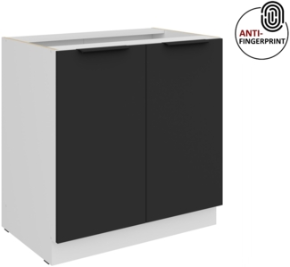 Küchen Unterschrank 80 cm Küche ARIA Schwarz ultra matt + Weiss matt, hochwertige Fronten mit Anti Fingerprint Beschichtung Küchenzeile Küchenblock