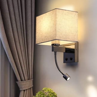 ZMH Wandleuchte Innen Wandlampe Schlafzimmer - Leselampe Bett E27 Bettlampe Wohnzimmer Modern Schlafzimmerlampe Stoffschirm Schwenkbar Nachttischlampe Wand fr Flur Hotel