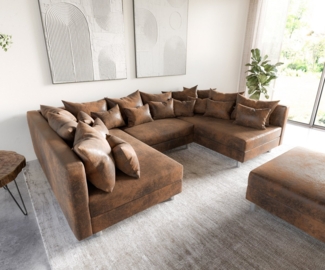 DELIFE Wohnlandschaft Clovis, Braun Vintage Optik mit Hocker Wohnlandschaft Modulsofa