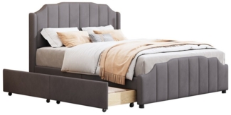 Flieks Polsterbett, Kinderbett Doppelbett mit 2 Schubladen und Lattenrost 140x200cm Samt