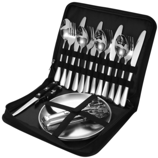 OSTWOLKE Besteck-Set Campingbesteck Outdoor Besteck Picknick Geschirr Tragbares Geschirr (20-tlg), 4 Personen, Edelstahl, Reisebesteck