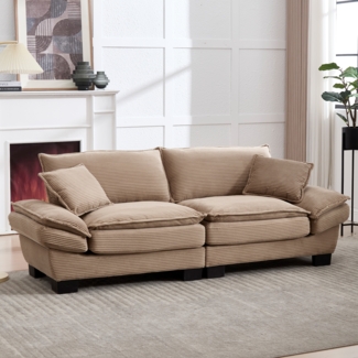 LVHOM Loungesofa 224x81x81 cm, 2er-Sofa mit Tiefsitz & Doppelschicht-Polster, Streifen-Samt, Abgewinkelte kissenbare Armlehnen(Schlaffunktion)