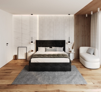 FDM Polsterbett Elegant - Stauraum & modernes Design 120x200 140x200 160x200 180x200cm (MADE IN EU - mit hochwertigem Velours Bezug, Bettrahmen, Bett, Optional mit Matratze bestellbar, Mit großem Kopfteil für Komfort - Bettkasten mit Hubrahmen), Metall...