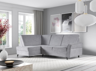 AX LIVING Ecksofa grau Pertine L Form Hellgrau mit Bettfunktion 249 cm
