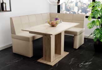 Eckbankgruppe 196x142 cm BLAKE XL L Stoff Soro Creme / Esstisch DANTE Sonoma