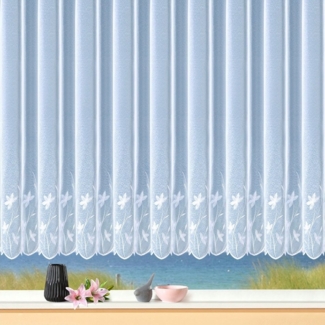 Weckbrodt Gardine Florenz, Kräuselband (1 St), halbtransparent, Sablé, echte Stickerei, Sablè, Bordüre, Kante, floral, geblümt, Store