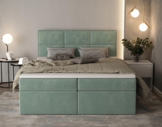 AX LIVING Gallese 160x200 Boxspringbett salbeigrün Bettkasten Samt